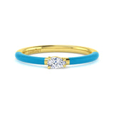 BLUE AQUA ENAMEL & PEAR SHAPE DIAMOND RING