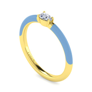 BABY BLUE ENAMEL & PEAR SHAPE DIAMOND RING
